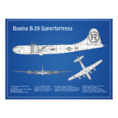 B-29スーパーフォートレス – 飛行機の設計図プランABD フォトプリント (正面)