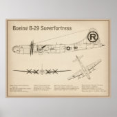 B-29スーパーフォートレス – 飛行機の設計図プランSD ポスター (正面)