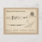 B-29スーパーフォートレス – 飛行機の設計図プランSD ポストカード (正面)