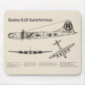 B-29スーパーフォートレス – 飛行機の設計図プランSD マウスパッド (正面)