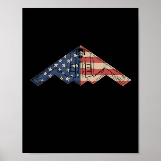 B-2 Bomber Stealth Aircraft Schematic American Fla ポスター (正面)