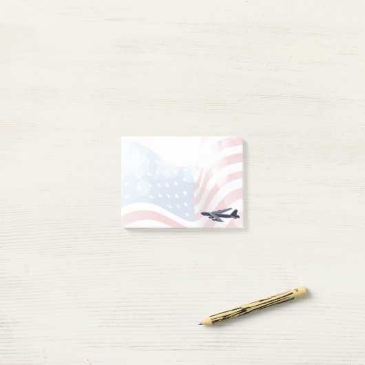 B-52アメリカ国旗の背景を持つストラトフォレス ポストイット (デスク上)