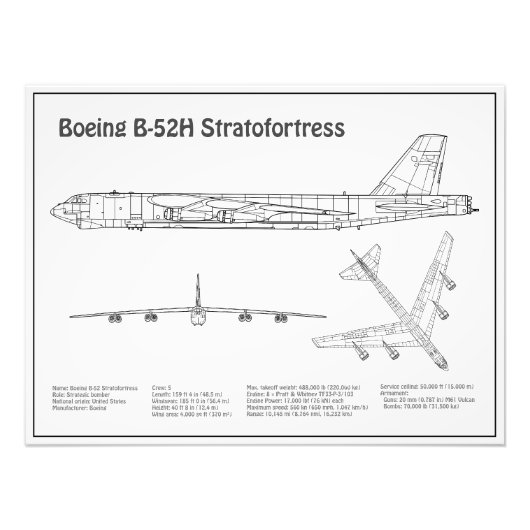 B-52ストラトフォレス – 飛行機の設計図の計画BD フォトプリント (正面)