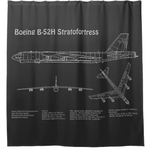 B-52ストラトフォレス – 飛行機の設計図の計画PD シャワーカーテン (正面)