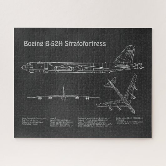 B-52ストラトフォレス – 飛行機の設計図の計画PD ジグソーパズル (横)