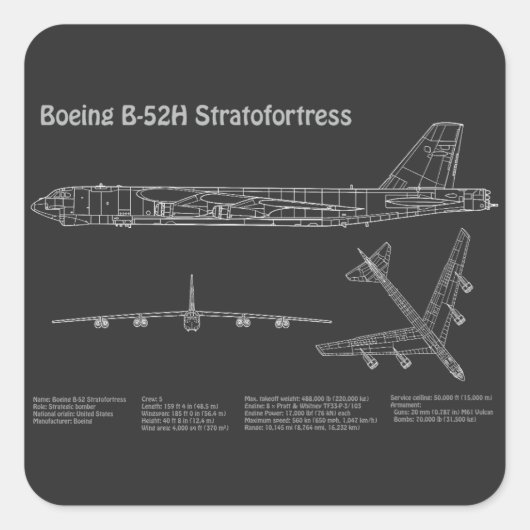 B-52ストラトフォレス – 飛行機の設計図の計画PD スクエアシール (正面)
