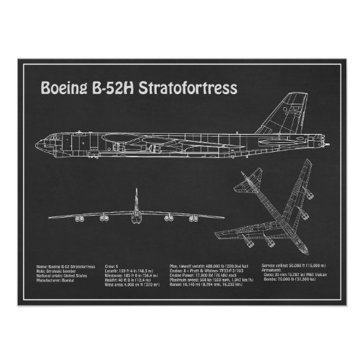 B-52ストラトフォレス – 飛行機の設計図の計画PD フォトプリント            (正面)