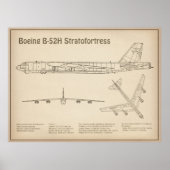 B-52ストラトフォレス – 飛行機の設計図プランSD ポスター (正面)