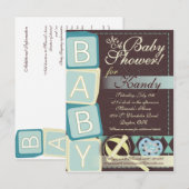 B-A-B-Y男の赤ちゃんシャワー招待状 インビテーションポストカード (正面/裏面)