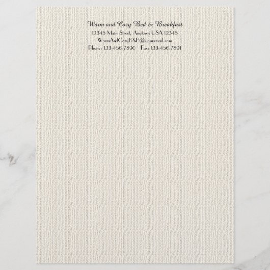 B&Bゲスト素朴情報フィラーページのオフホワイト レターヘッド (正面)