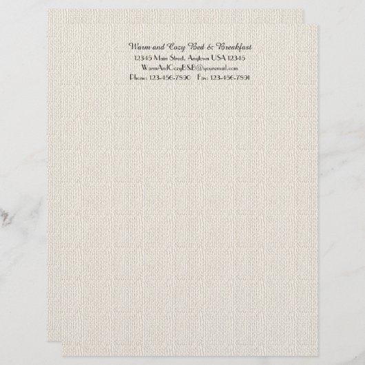 B&Bゲスト素朴情報フィラーページのオフホワイト レターヘッド (正面/裏面)