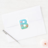 "B" Cute Bubble Letter - Underwater Sea Creature A スクエアシール (封筒)