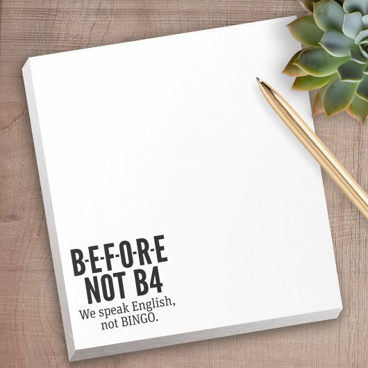 B-E-F-O-R-E NOT B4 – 英語話Not Bingo ノートパッド