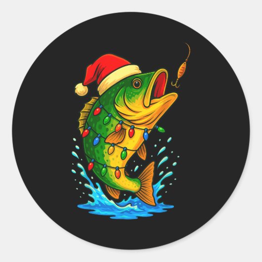 B Fish Christmas Fishing  ラウンドシール (正面)