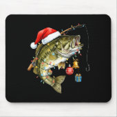 B Fish Festive Lights Christmas Funny Fishing Long マウスパッド (正面)