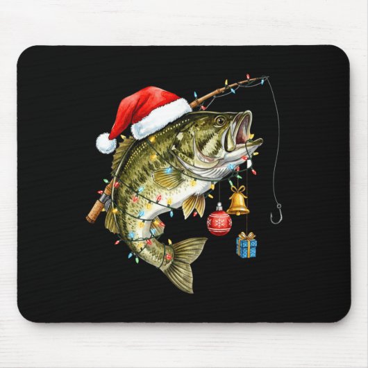 B Fish Festive Lights Christmas Funny Fishing Long マウスパッド (正面)