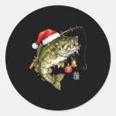 B Fish Festive Lights Christmas Funny Fishing Long ラウンドシール (正面)