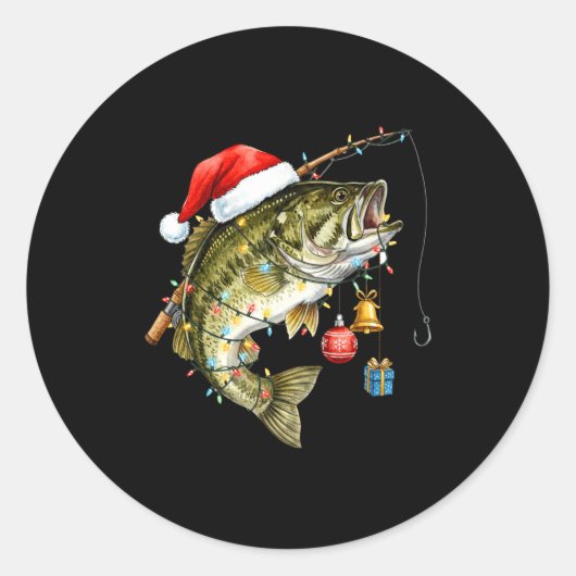 B Fish Festive Lights Christmas Funny Fishing Long ラウンドシール (正面)