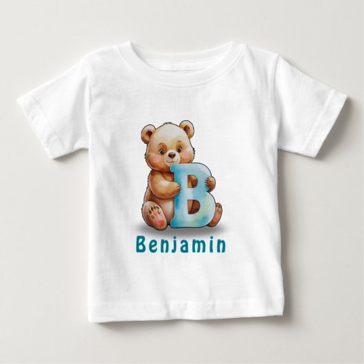 B is for Bear – 名前入りベビーTシャツ ベビーTシャツ (正面)