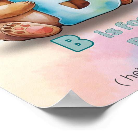 B is for Bear – Big and Cuddly Alphabet Nursery  ポスター (角)