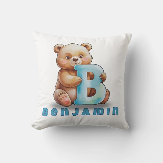 B is for Bear – Personalized Baby Pillow  クッション (正面)