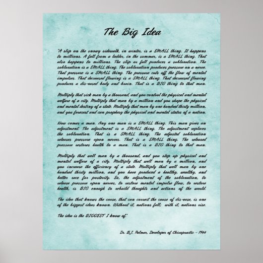 B Jパーマー – ザビッグアイディアカイロプラクティックプリント ポスター (正面)