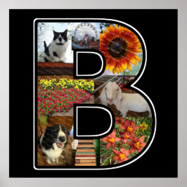 B Monogram Create Your Own 8 Photo Collage Black ポスター