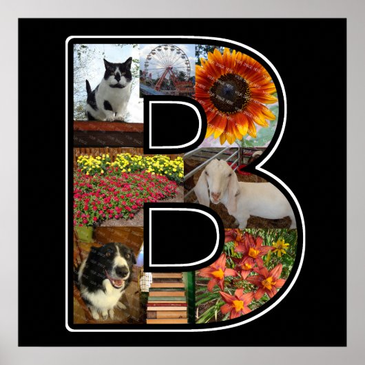 B Monogram Create Your Own 8 Photo Collage Black ポスター (正面)
