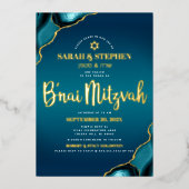 B’nai Mitzvah Turquoise Ombre Agate Bold Real Gold 箔招待状 (正面)