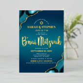 B’nai Mitzvah Turquoise Ombre Agate Bold Real Gold 箔招待状 (立ち正面)