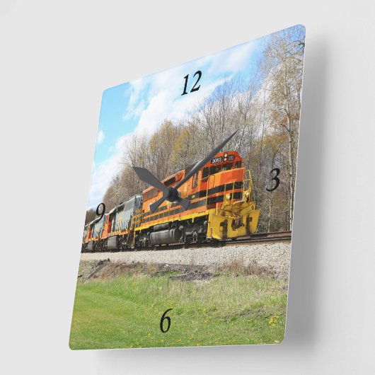 B&Pディーゼルスプリングタイム機関車 スクエア壁時計 (傾斜)