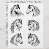 B&Wかわいらしホースヘッドラインアートスケッチ (正面/裏面)