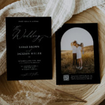 B & WのシンプルモダンスクリプエレガントトQRコー結婚ド