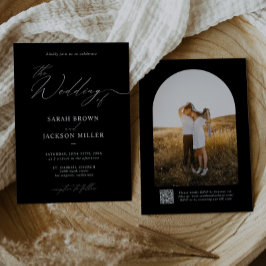 B & WのシンプルモダンスクリプエレガントトQRコー結婚ド 招待状