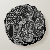 B&Wのドラゴンのトラの陰陽の記号の腐食 ラウンドクッション (裏面)