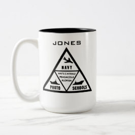 B&Wのネイビーフォトスクールロゴ ツートーンマグカップ