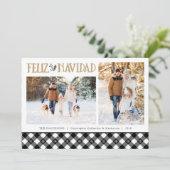 B&Wのバッファローの点検の雪片| Feliz Navidad シーズンカード (スタンド正面)