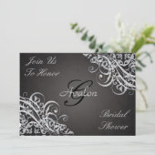 B&Wのバロックの渦巻のブライダルシャワーの招待状 招待状 (スタンド正面)