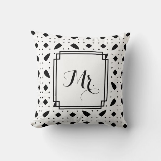 B&Wのパターン（の模様が）あるな"氏"結婚式の装飾用クッション クッション (正面)