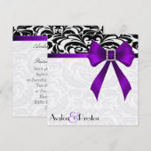 B&Wのブロケードの紫色の弓ダマスク織の結婚式招待状 招待状 (正面/裏面)