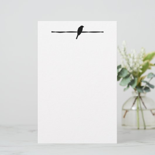 B&Wのワイヤーシルエットの鳥 便箋 (スタンド正面)