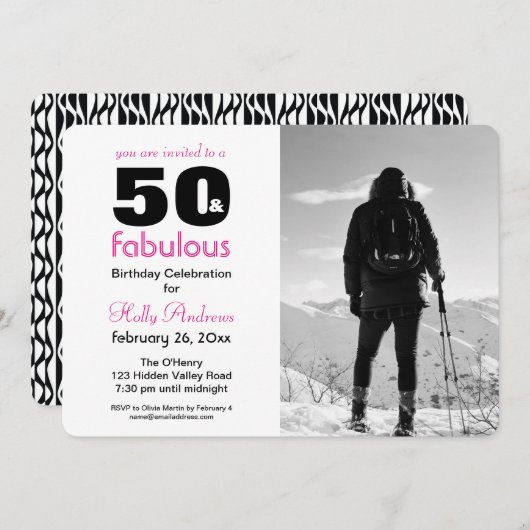 B&Wの写真を持つ50そしてすばらしいパーティの招待状 招待状 (正面/裏面)