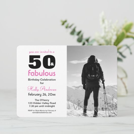 B&Wの写真を持つ50そしてすばらしいパーティの招待状 招待状 (スタンド正面)