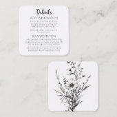 B&Wはっきりしたワイルドフラワー結婚ズ詳細 エンクロージャーカード (正面/裏面)
