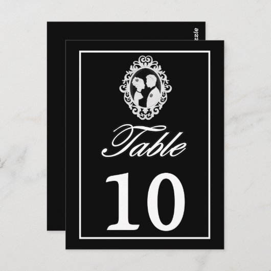 B&Wアンティーク華美シルエット新郎新婦テーブル ポストカード (正面/裏面)