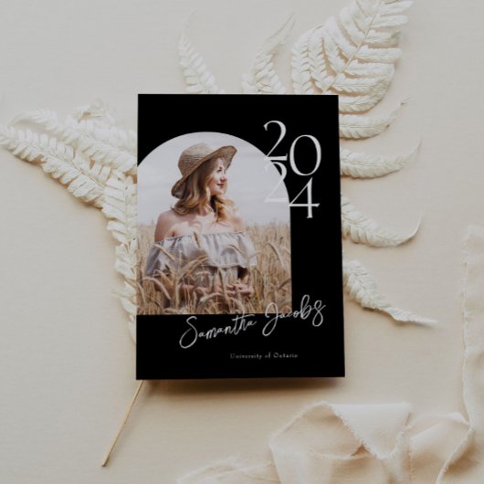 B&Wアーチミニマルモダンリストフォト卒業パーティー 招待状