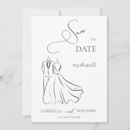 B&Wエレガント Tux & Dress Save the Date 結婚's 招待状