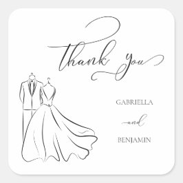 B&Wエレガント Tux & Dress Thank You 結婚's スクエアシール
