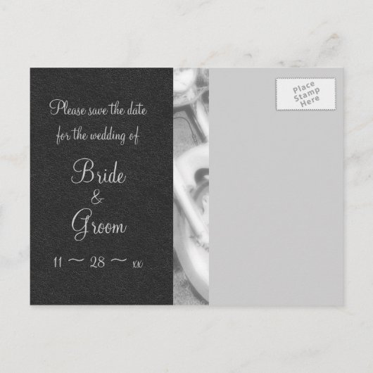 B&Wオートバイフォトセーブ・ザ・デート案内 案内ポストカード (裏面)