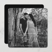 B/Wカップル写真の正方形の丸め日付を保存 セーブザデート (正面/裏面)